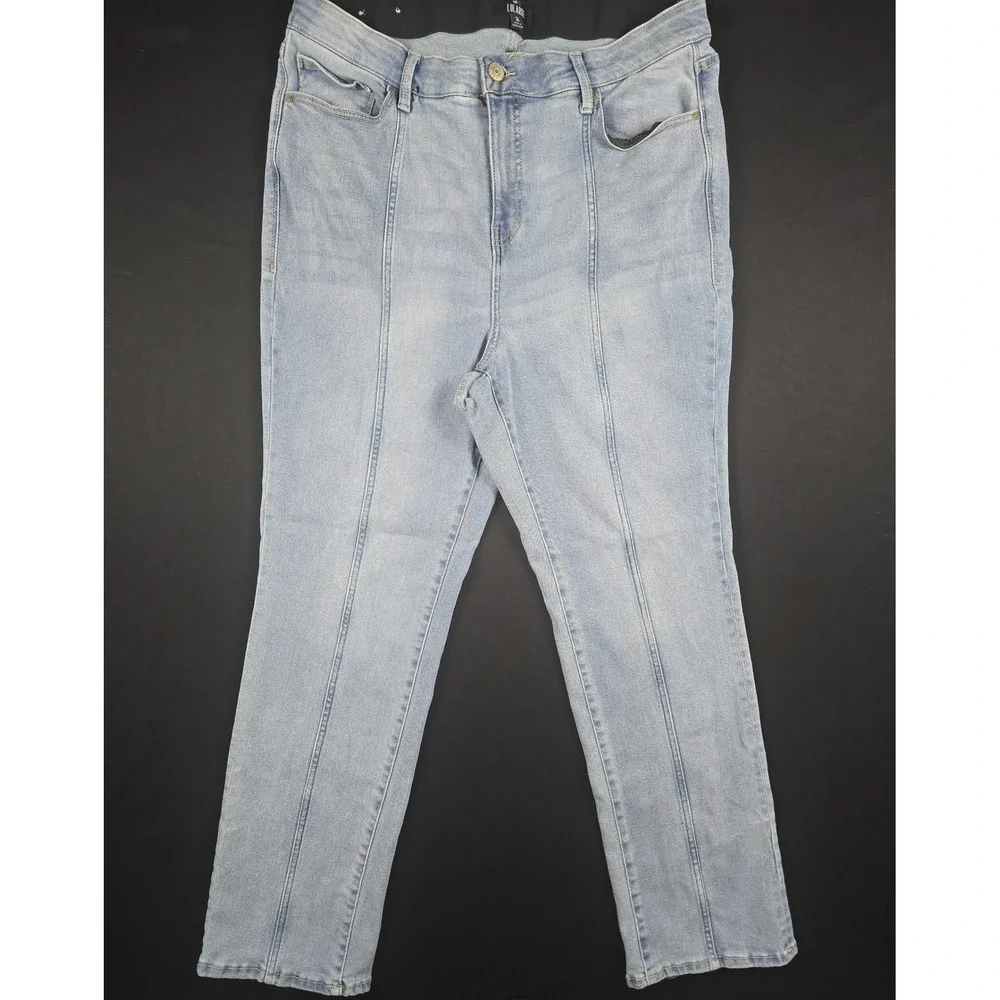 LuLaRoe Womens Size 36 Light Wash Front Seam Straight Leg Elastic Waist Jeans